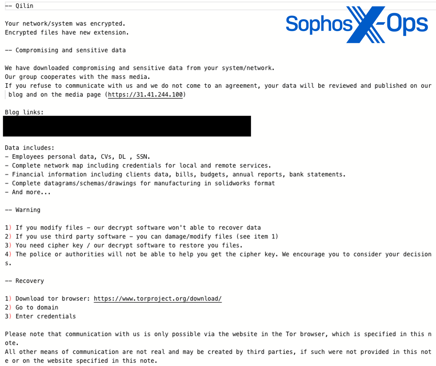 Figure 11: The ransomware note dropped on victims’ computers by the Qilin ransomware