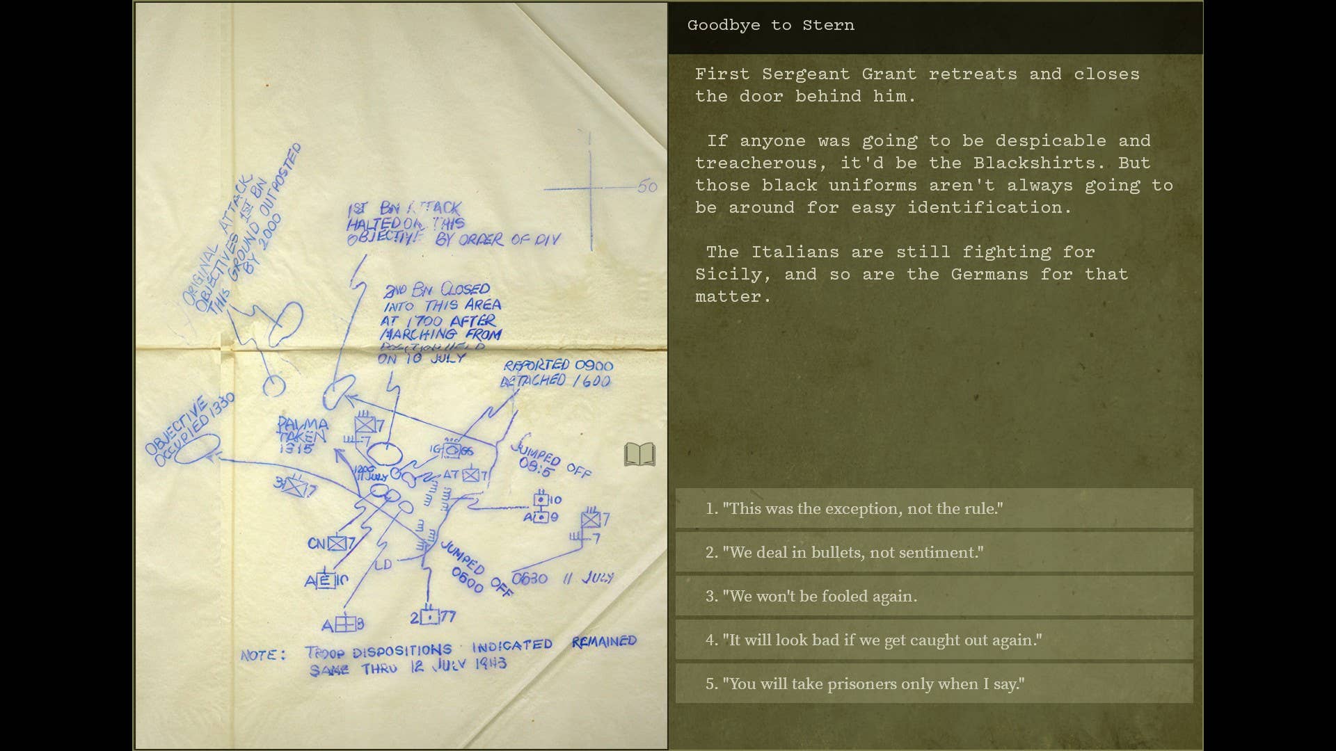A strategic pen scribbled in pen in Burden Of Command.