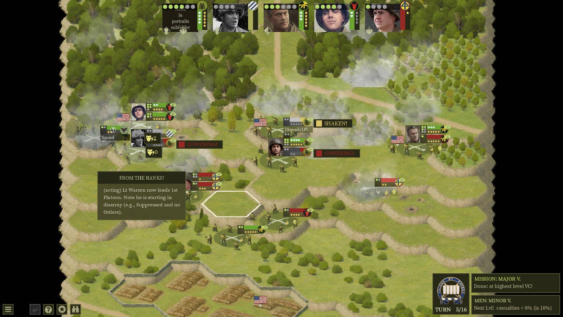 Men at war in hexes in Burden Of Command.