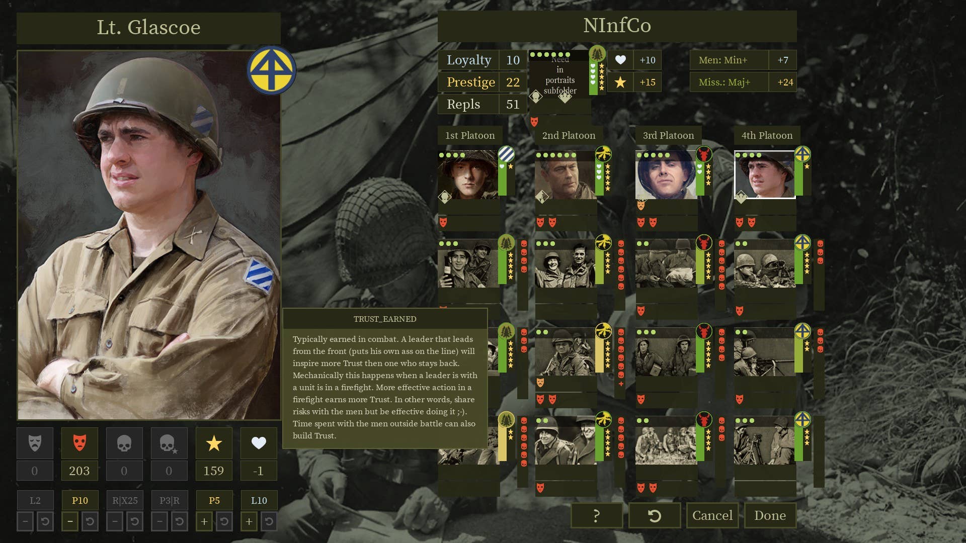 Information about your soldiers in Burden Of Command.