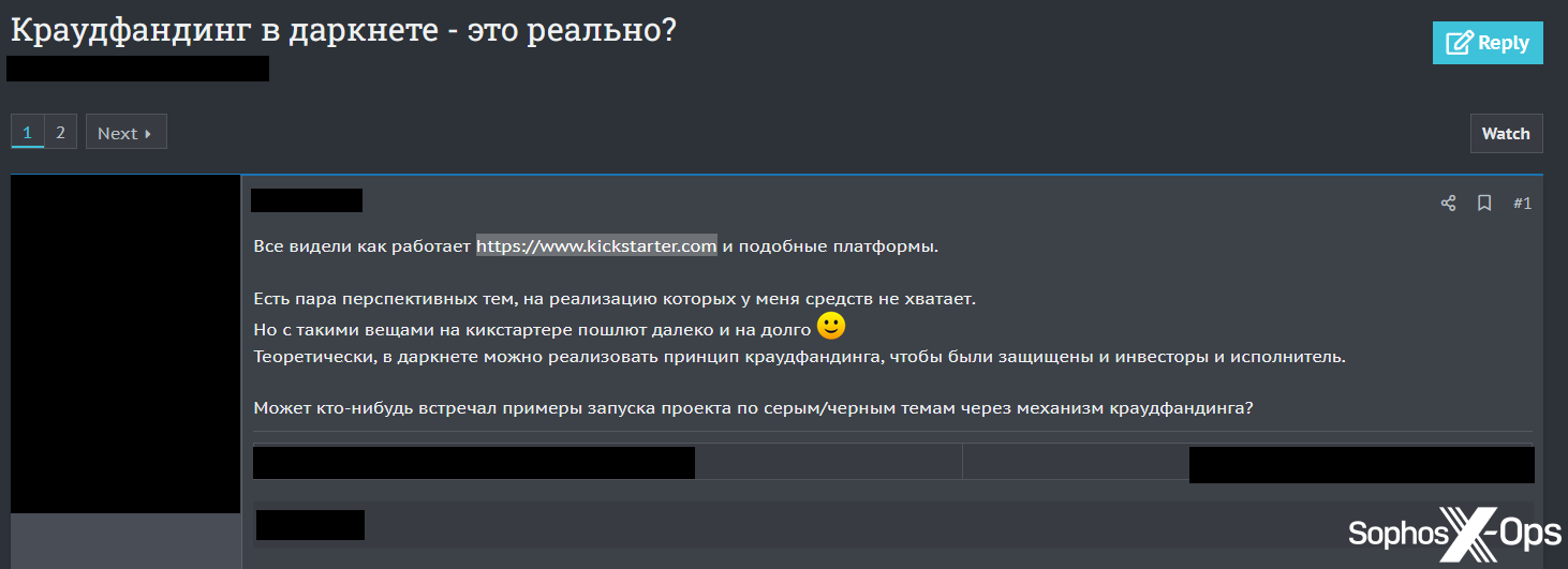 A screenshot from a criminal forum