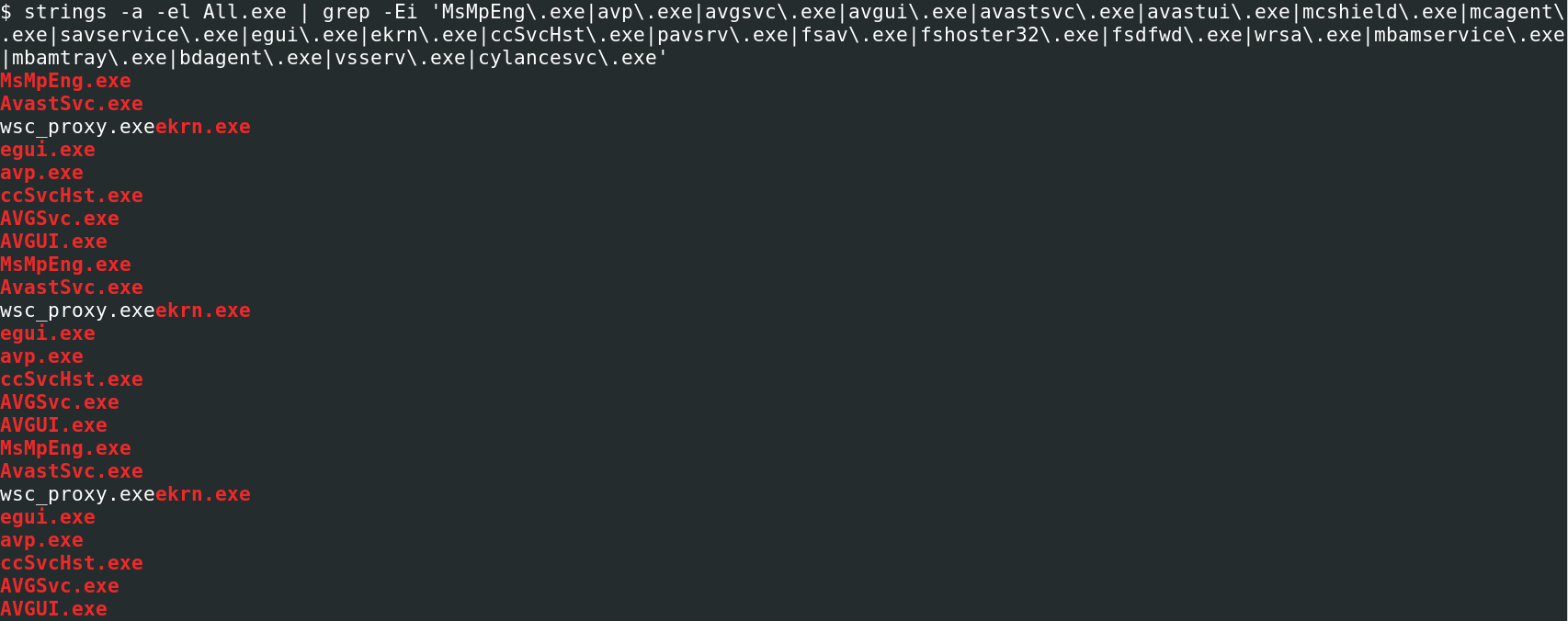 AV names inside the binary