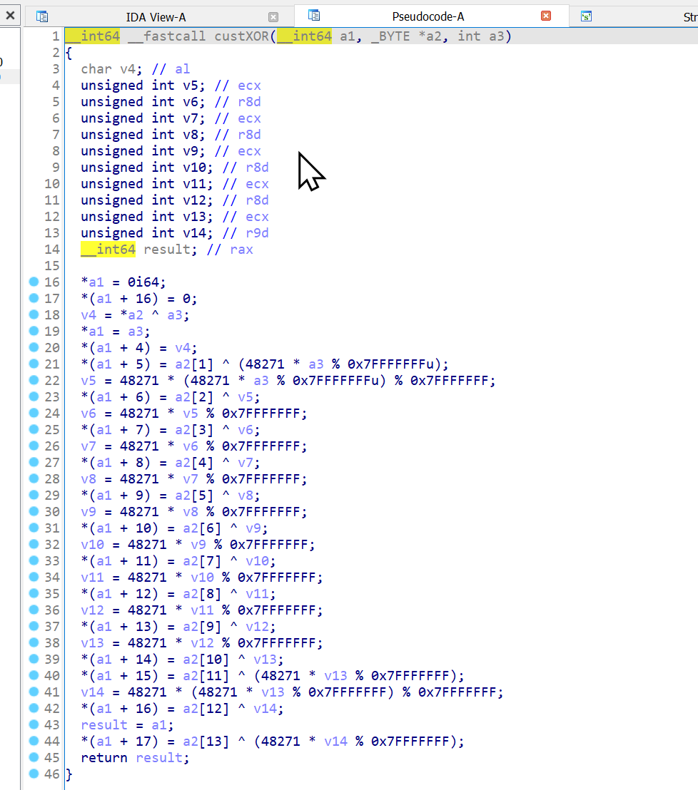 Screenshot of an XOR algorithm in a Terminator sample